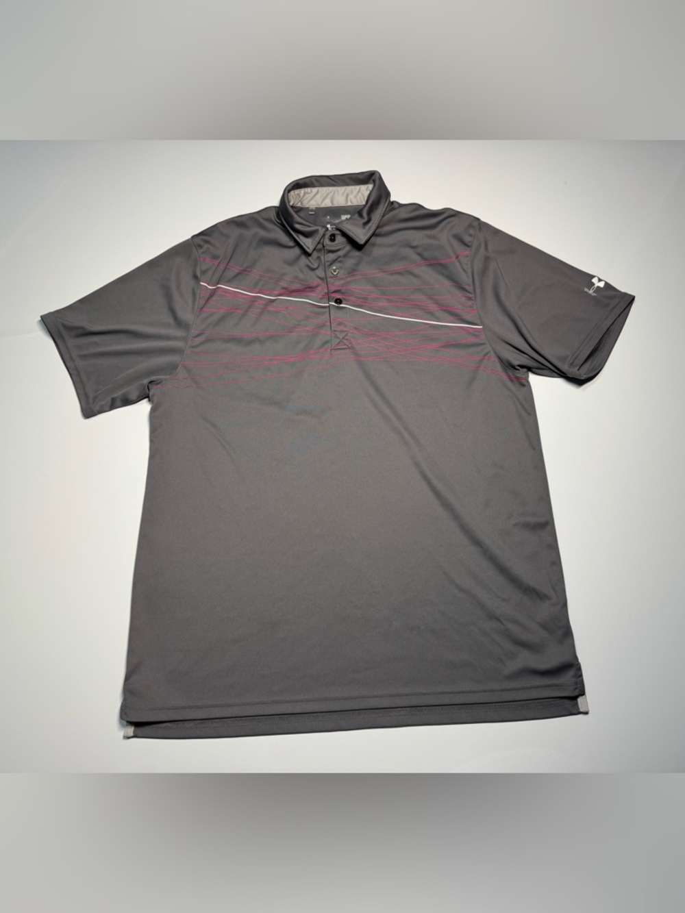Under Armour Men’s Performance Golf Polo Gray With Fuchsia White Design Sz Lg